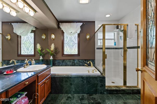 Bathroom, Dual Sink Vanities, Glass Shower, Interior, Recessed Lighting