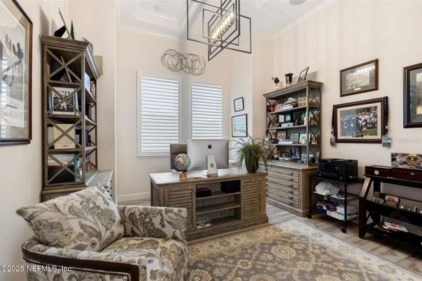 Home Office, Interior, Pendant Lights, Wood Texture Flooring