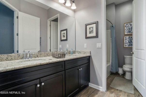 Bathroom, Dual Sink Vanities, Interior, Wood Texture Flooring