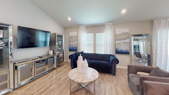 Interior, Living room, Recessed Lighting, Wood Texture Flooring