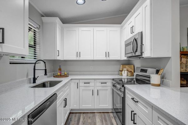 Interior, Kitchen, Recessed Lighting, Wood Texture Flooring