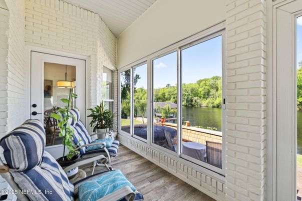 Interior, Stone Walls, Sun Room, Water, Wood Texture Flooring