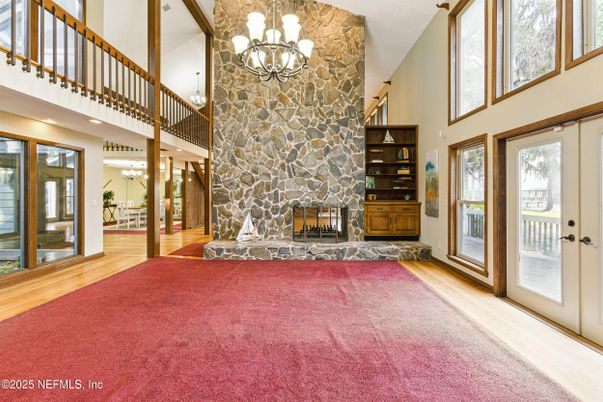 Chandelier, Fireplace, Interior, Wood Texture Flooring