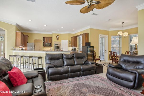 Home Theatre Room, Dining room, Interior, Kitchen, Living room, Pendant Lights, Recessed Lighting, Stainless Steel Appliances