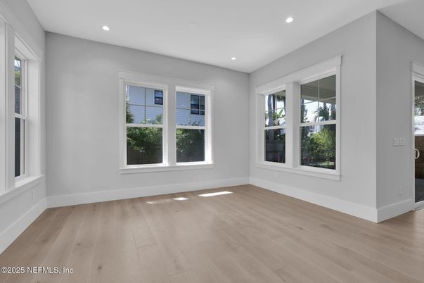 Empty room, Interior, Recessed Lighting, Wood Texture Flooring