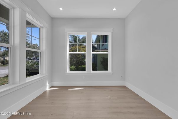 Empty room, Interior, Recessed Lighting, Wood Texture Flooring