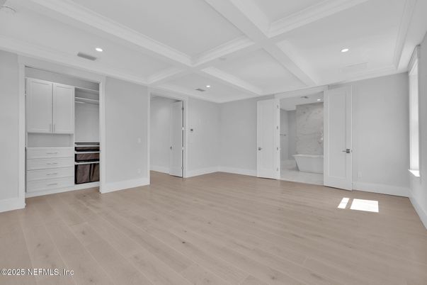 Empty room, Interior, Marble Walls, Recessed Lighting, Wood Texture Flooring