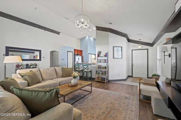 Dining room, Interior, Kitchen, Living room, Pendant Lights, Wood Texture Flooring