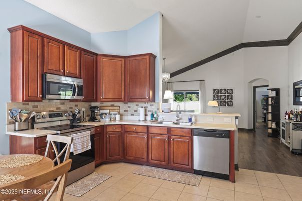 Interior, Kitchen, Pendant Lights, Stainless Steel Appliances, Wood Texture Flooring
