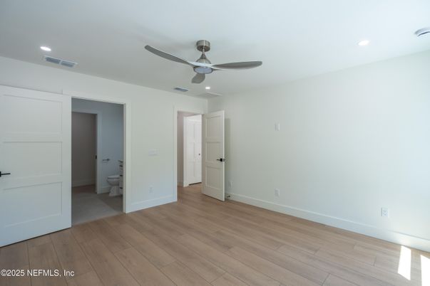 Bathroom, Empty room, Interior, Recessed Lighting, Wood Texture Flooring