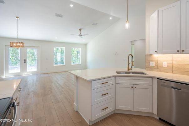Interior, Kitchen, Pendant Lights, Recessed Lighting, Wood Texture Flooring