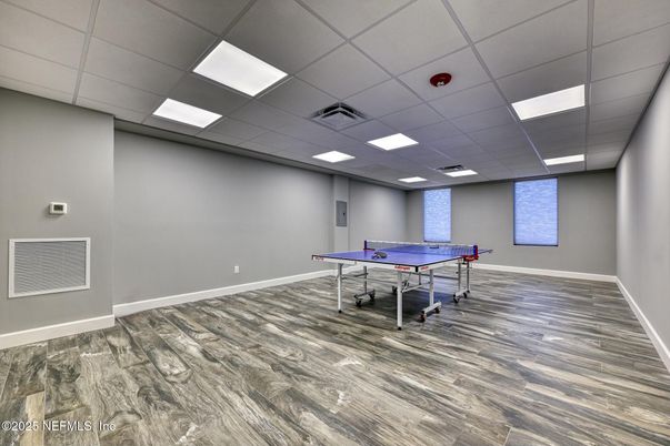 Game Room, Interior, Recessed Lighting, Wood Texture Flooring