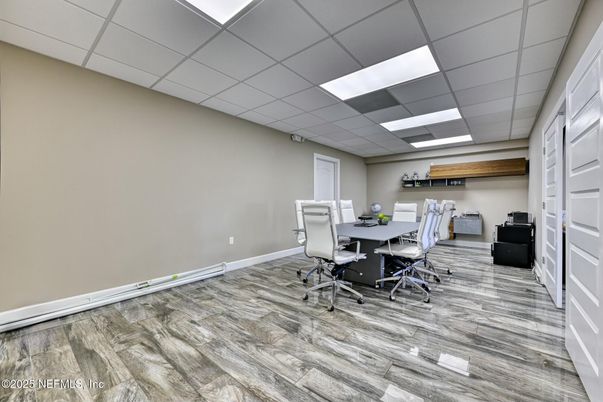Home Office, Interior, Recessed Lighting, Wood Texture Flooring