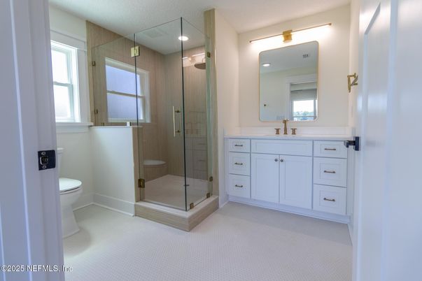 Bathroom, Glass Shower, Interior, Recessed Lighting