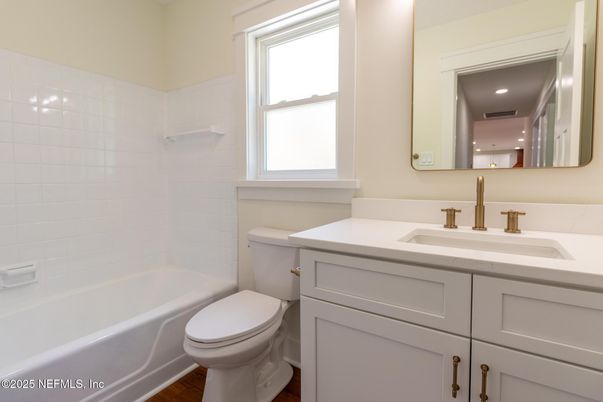 Bathroom, Interior, Recessed Lighting, Wood Texture Flooring