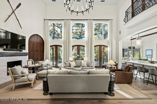 Chandelier, Fireplace, Interior, Living room, Pendant Lights, Wood Texture Flooring