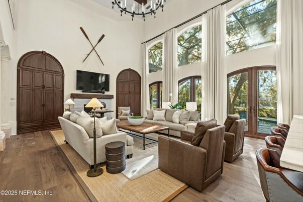 Chandelier, Interior, Living room, Wood Texture Flooring