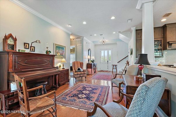 Chandelier, Interior, Piano, Recessed Lighting, Wood Texture Flooring