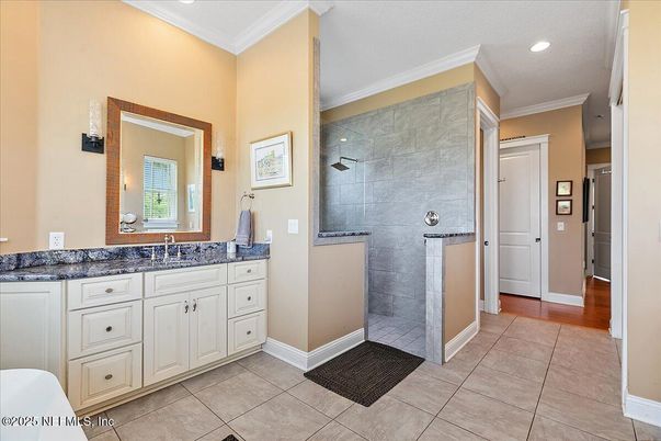 Bathroom, Dual Sink Vanities, Glass Shower, Interior, Recessed Lighting