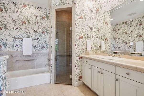 Bathroom, Glass Shower, Interior, Recessed Lighting, Tile Countertops