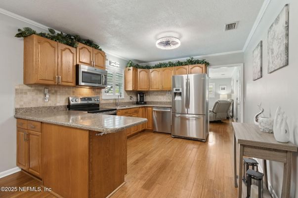 Interior, Kitchen, Stainless Steel Appliances, Wood Texture Flooring