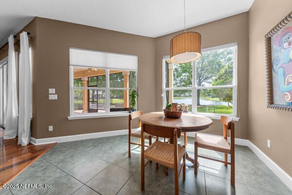 Dining room, Interior, Pendant Lights, Wood Texture Flooring