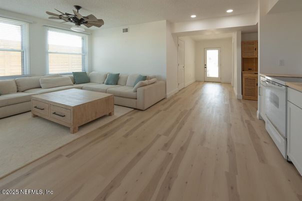 Interior, Kitchen, Living room, Recessed Lighting, Wood Texture Flooring