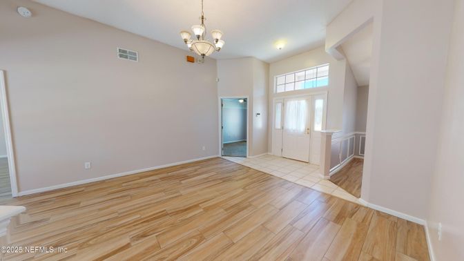 Chandelier, Empty room, Interior, Wood Texture Flooring