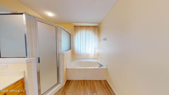 Bathroom, Interior, Recessed Lighting, Wood Texture Flooring