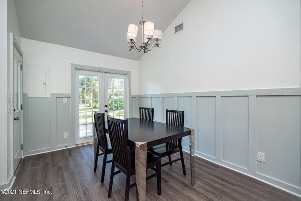 Chandelier, Dining room, Interior, Wood Texture Flooring