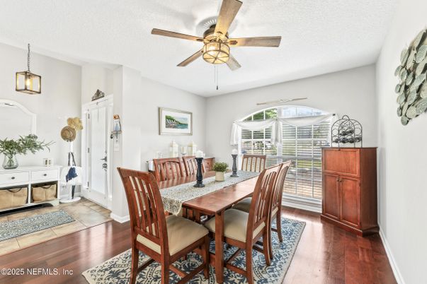 Dining room, Interior, Pendant Lights, Wood Texture Flooring