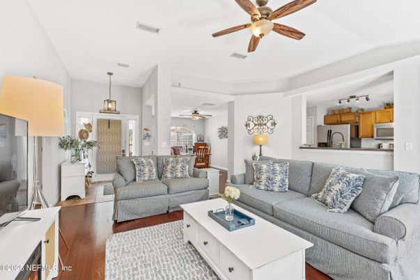 Dining room, Interior, Kitchen, Living room, Pendant Lights, Stainless Steel Appliances, Wood Texture Flooring