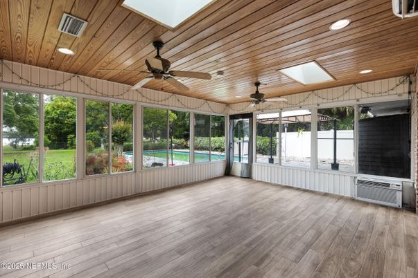 Interior, Recessed Lighting, Sun Room, Wooden Ceilings, Wood Texture Flooring