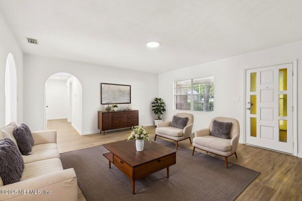 Interior, Living room, Recessed Lighting, Wood Texture Flooring