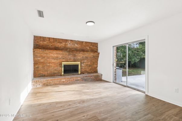 Empty room, Fireplace, Interior, Stone Walls, Wood Texture Flooring, Wooden Walls