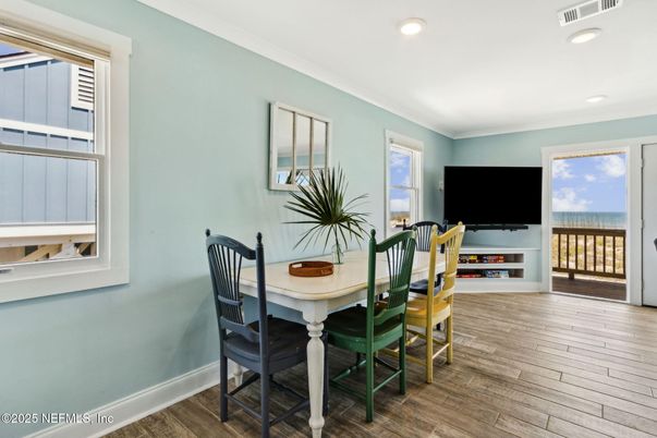 Dining room, Interior, Recessed Lighting, Water, Wood Texture Flooring