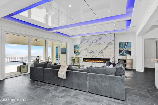 Fireplace, Interior, Living room, Marble Walls, Recessed Lighting