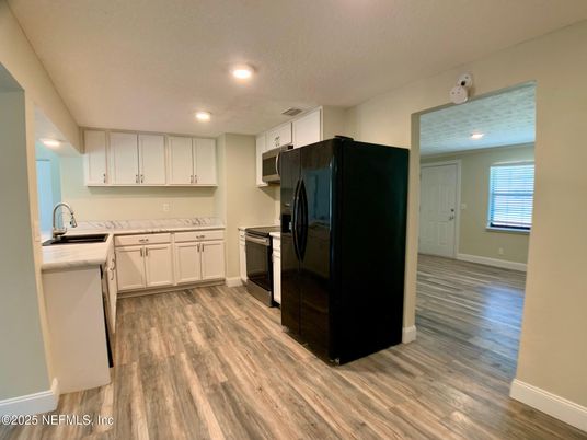 Interior, Kitchen, Recessed Lighting, Wood Texture Flooring