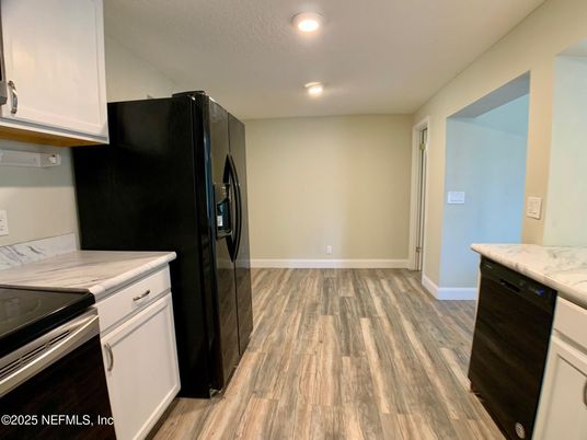 Interior, Kitchen, Recessed Lighting, Wood Texture Flooring
