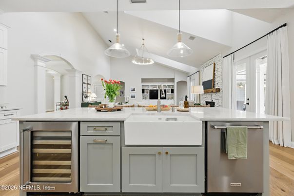 Interior, Kitchen, Pendant Lights, Stainless Steel Appliances, Wood Texture Flooring