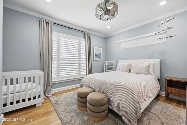 Bedroom, Interior, Recessed Lighting, Wood Texture Flooring