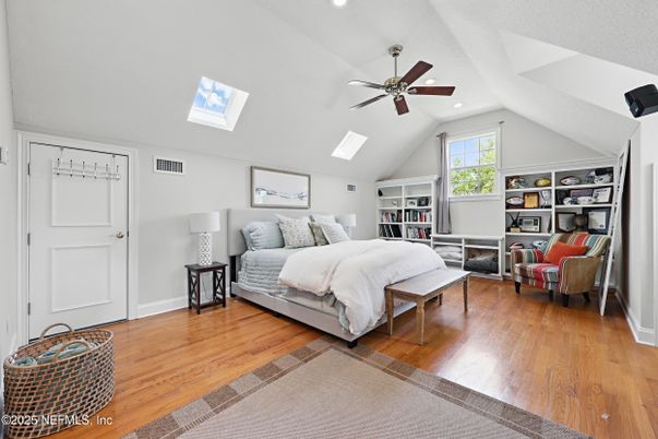 Bedroom, Interior, Recessed Lighting, Wood Texture Flooring
