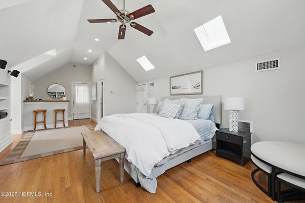 Bedroom, Interior, Recessed Lighting, Wood Texture Flooring