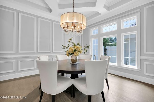 Chandelier, Dining room, Interior, Wood Texture Flooring