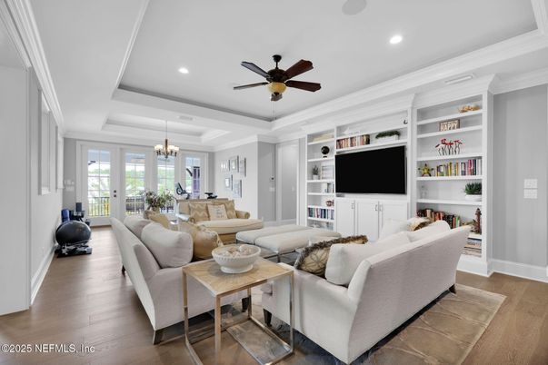 Chandelier, Dining room, Interior, Living room, Recessed Lighting, Wood Texture Flooring