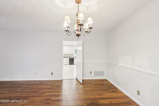 Chandelier, Empty room, Interior, Kitchen, Wood Texture Flooring