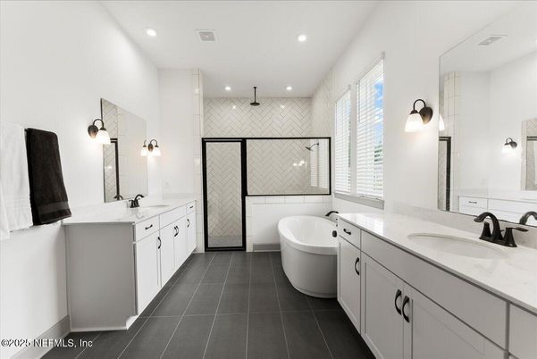 Bathroom, Dual Sink Vanities, Free Standing Baths, Interior, Recessed Lighting