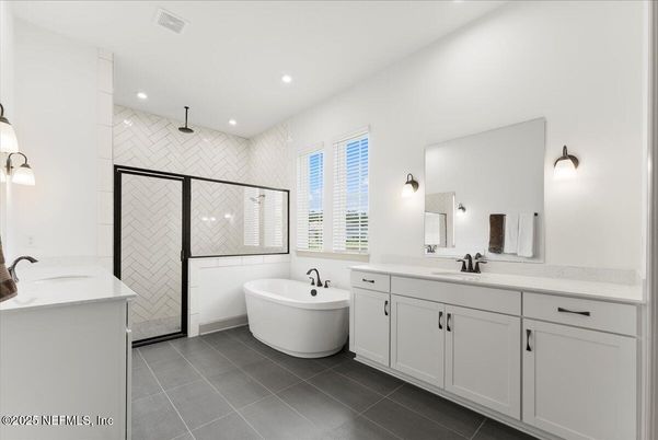 Bathroom, Dual Sink Vanities, Free Standing Baths, Interior, Recessed Lighting