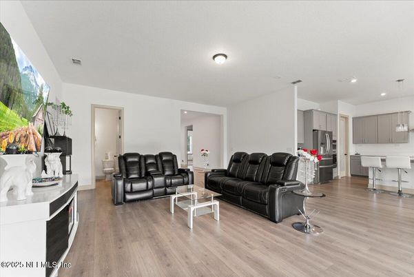 Interior, Kitchen, Living room, Pendant Lights, Recessed Lighting, Wood Texture Flooring