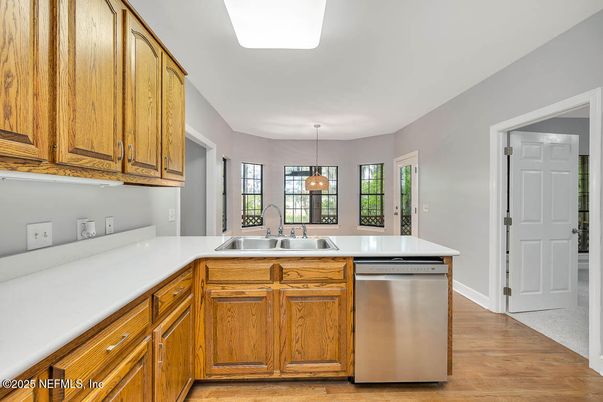 Interior, Kitchen, Pendant Lights, Wood Texture Flooring